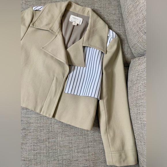 NICOLE MILLER Caprivi Striped Jacket in Khaki with Contrast Panel, Size Large - Picture 10 of 13